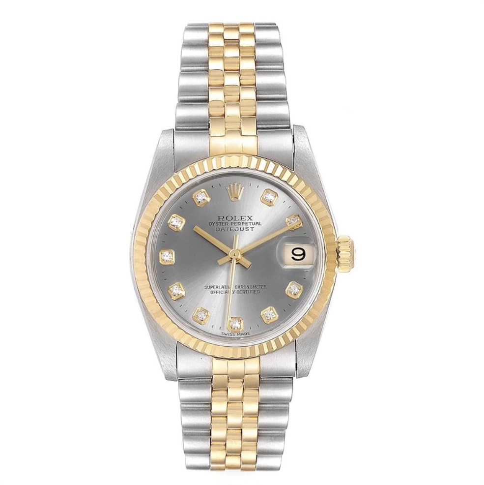 Rolex Datejust Refinished Grey Diamond Dial on D Link Jubilee Bracelet Ref. 68273 1989