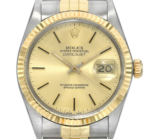 Rolex Datejust 36 Champagne Stick Dial on Generic Leather Strap Ref. 16013