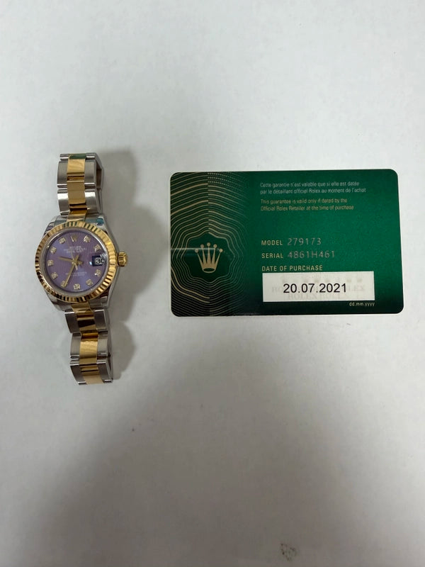 Rolex Datejust Lady Lavender Diamond Dial on Oyster Ref 279173 with New Style Card Green 2021