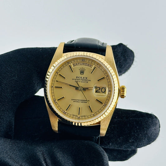 Rolex Day Date Champagne Stick Dial on Am Leather Ref 18038