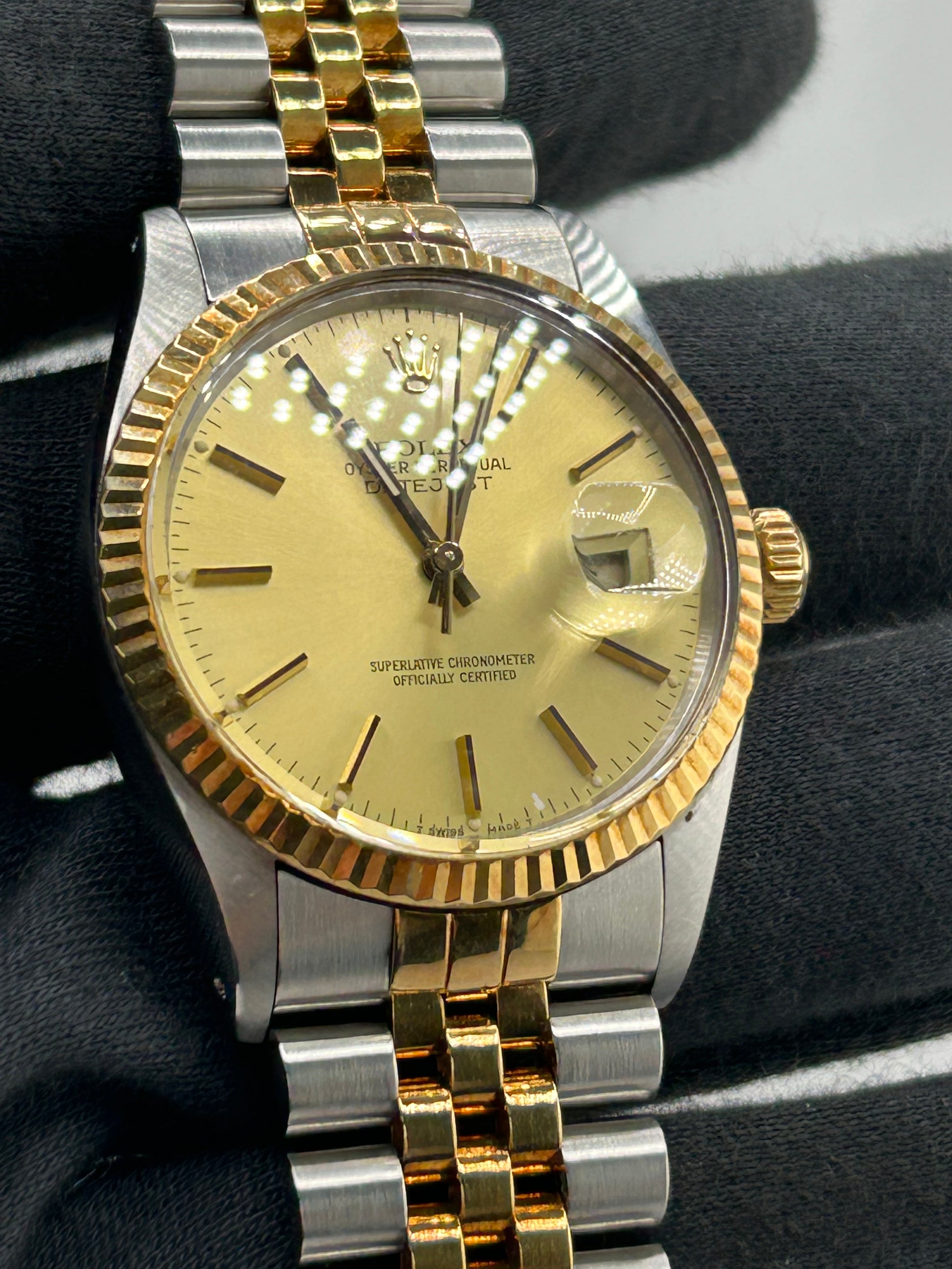 Rolex Datejust Champagne Stick Dial on D Link Jubilee Bracelet Ref. 16013 1988 — view 3