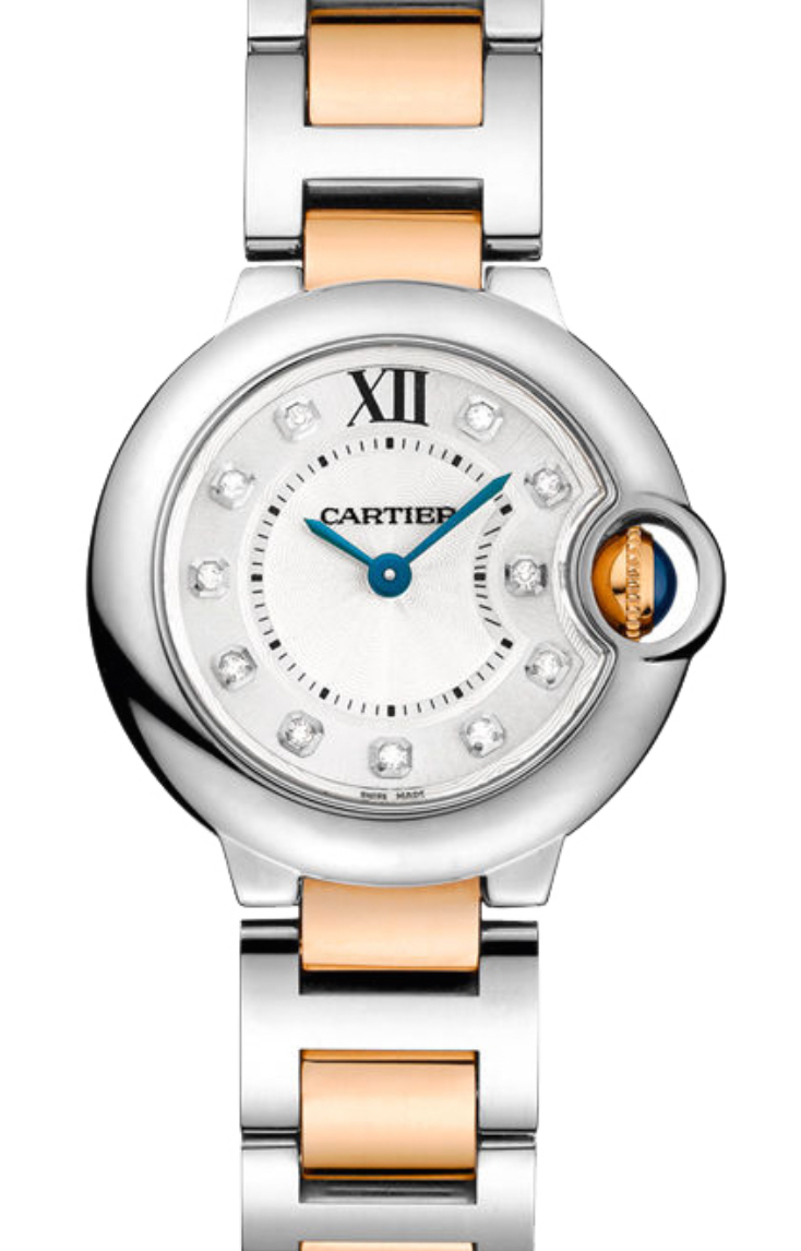 Cartier Ballon Bleu Silver Diamond Dial on 2 Tone Bracelet Ref. WE902030 Card 2016