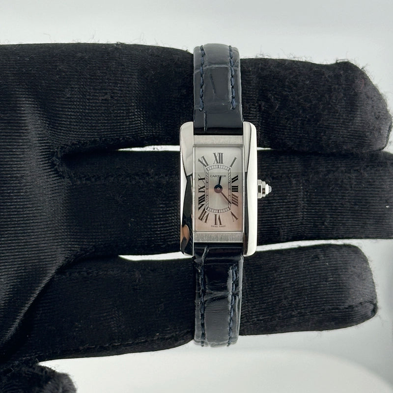 Cartier Tank Americane Silver Roman Dial on Leather Ref 4056 with Card 2021