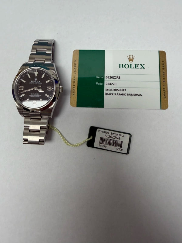 Rolex Explorer I Black Dial on Oyster Ref 214270 with New Style Card White 2015