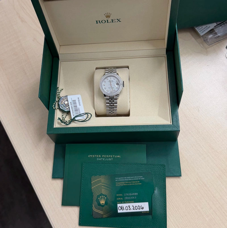 Rolex Datejust 31 White Mother Of Pearl Diamond Dial on Jubilee Ref 278384 with New Style Card Green 2026