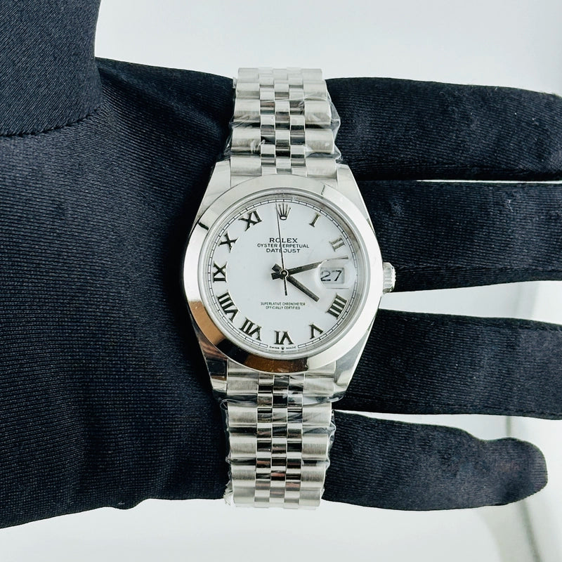 Rolex Datejust White Roman Dial on Jubilee Ref 126300 with New Style Card Green 2022