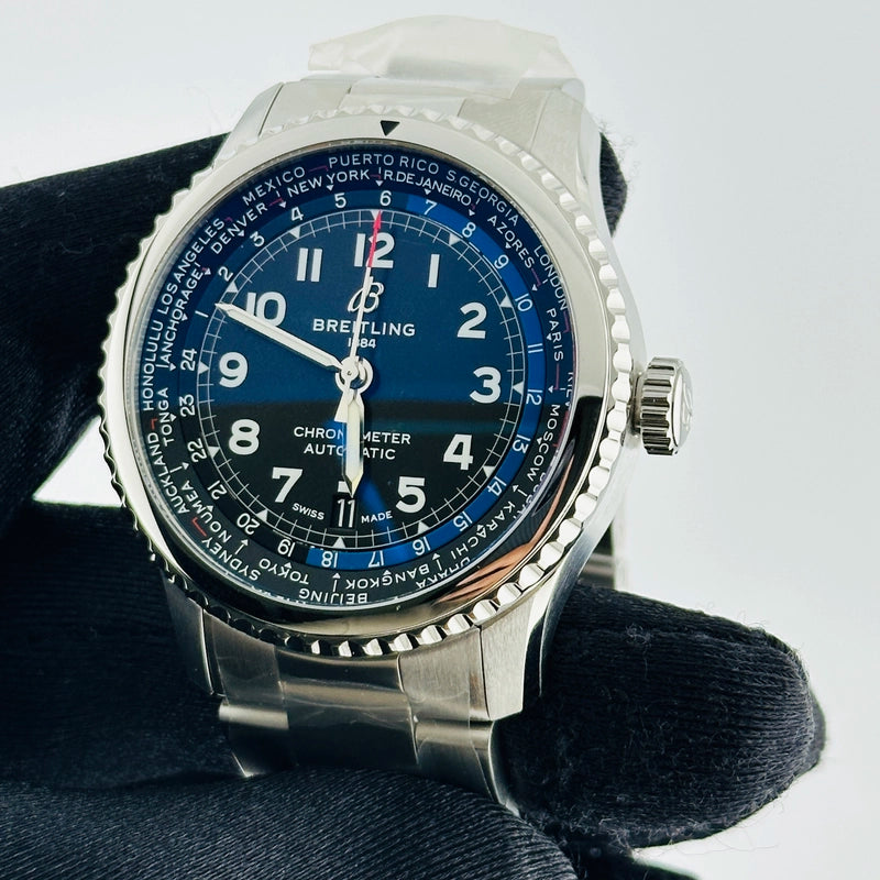 Breitling Aviator 8 B35 Unitime Blue Arabic Dial on Stainless Steel Bracelet Ref AB3521 with Card 2024