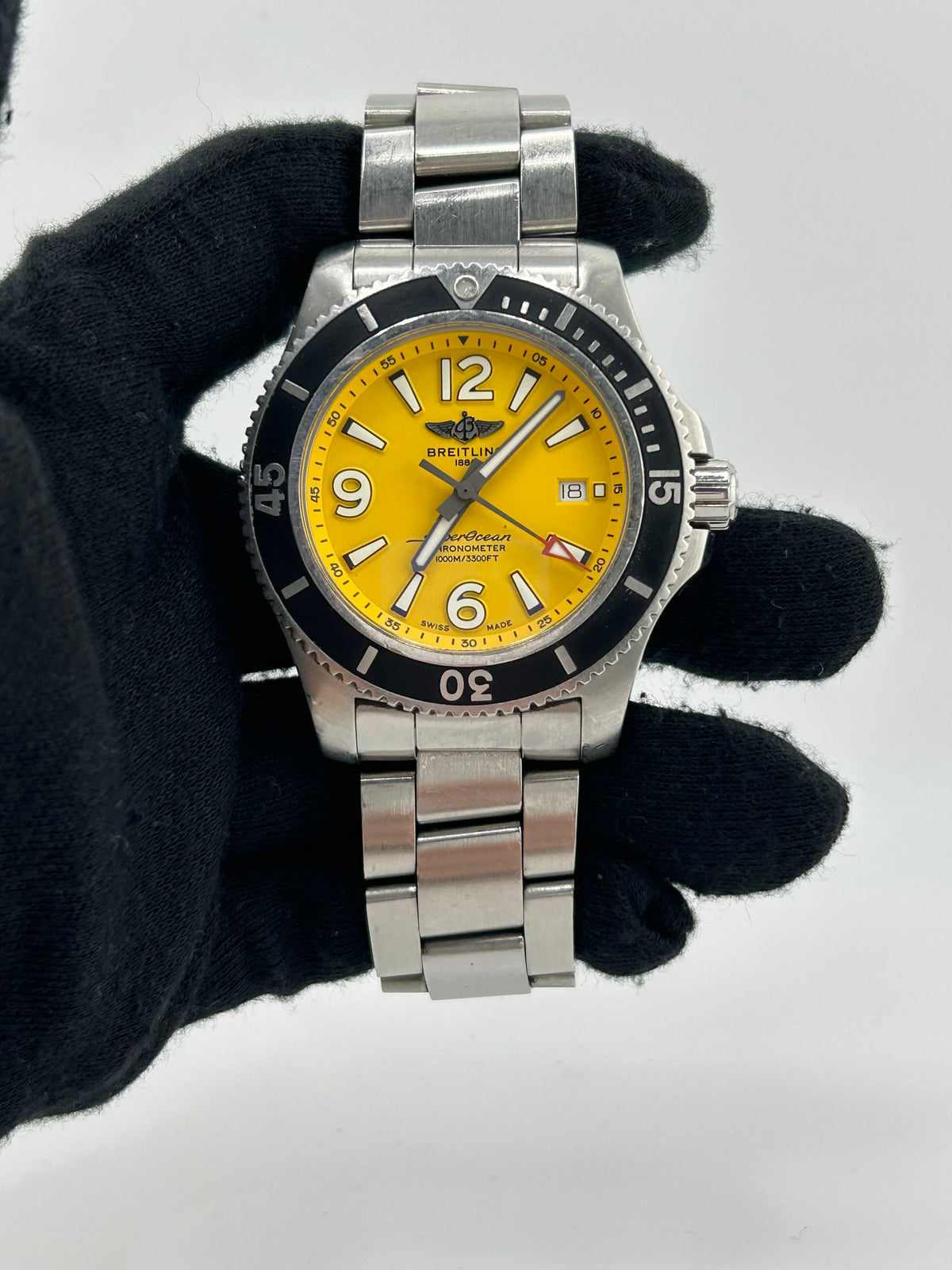Breitling Superocean Yellow Dial on Stainless Steel Bracelet Ref. A17367 Card — view 2