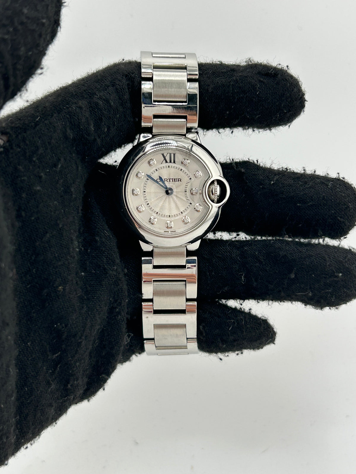 Cartier Ballon Bleu 28 Silver Diamond Dial on Stainless Steel Bracelet Ref. WE902073 Card 2019