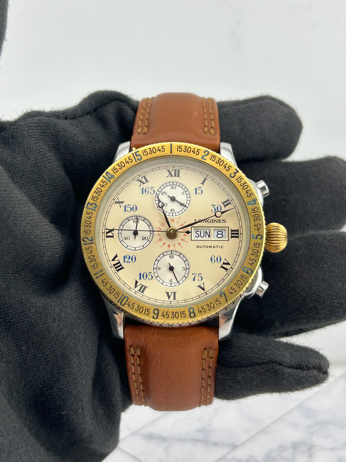 Longines Lindbergh Hour Angle Ivory Dial on Og Leather Band Ref. 674.5232 — view 2