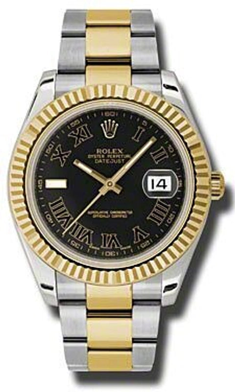 Rolex Datejust II Black Roman Dial on Oyster Ref 116333 with New Style Card White 2014