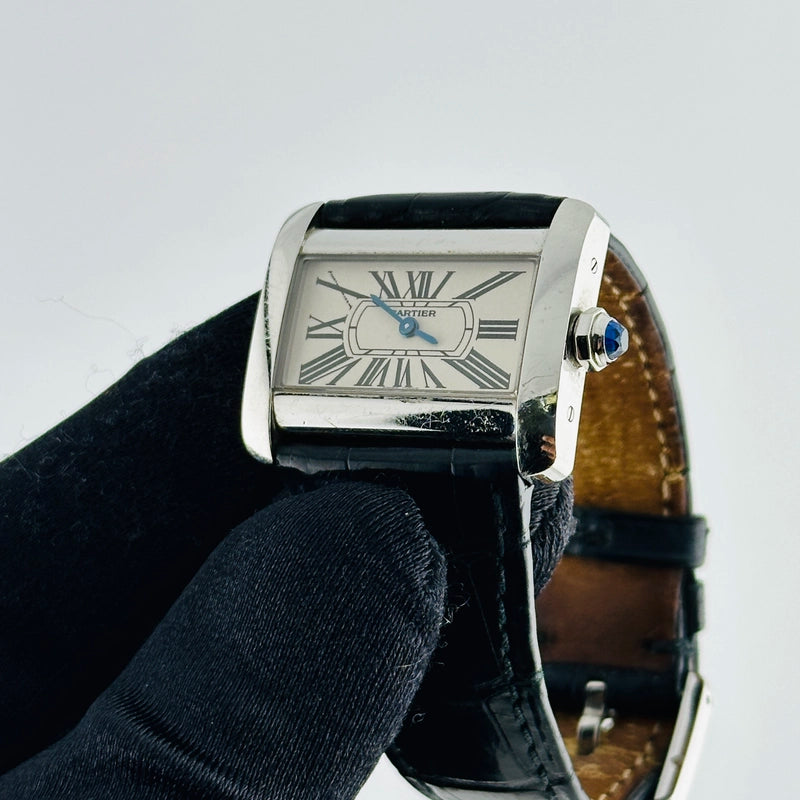 Cartier Tank Divan Silver Roman Dial on Leather Ref 2599/W6300255