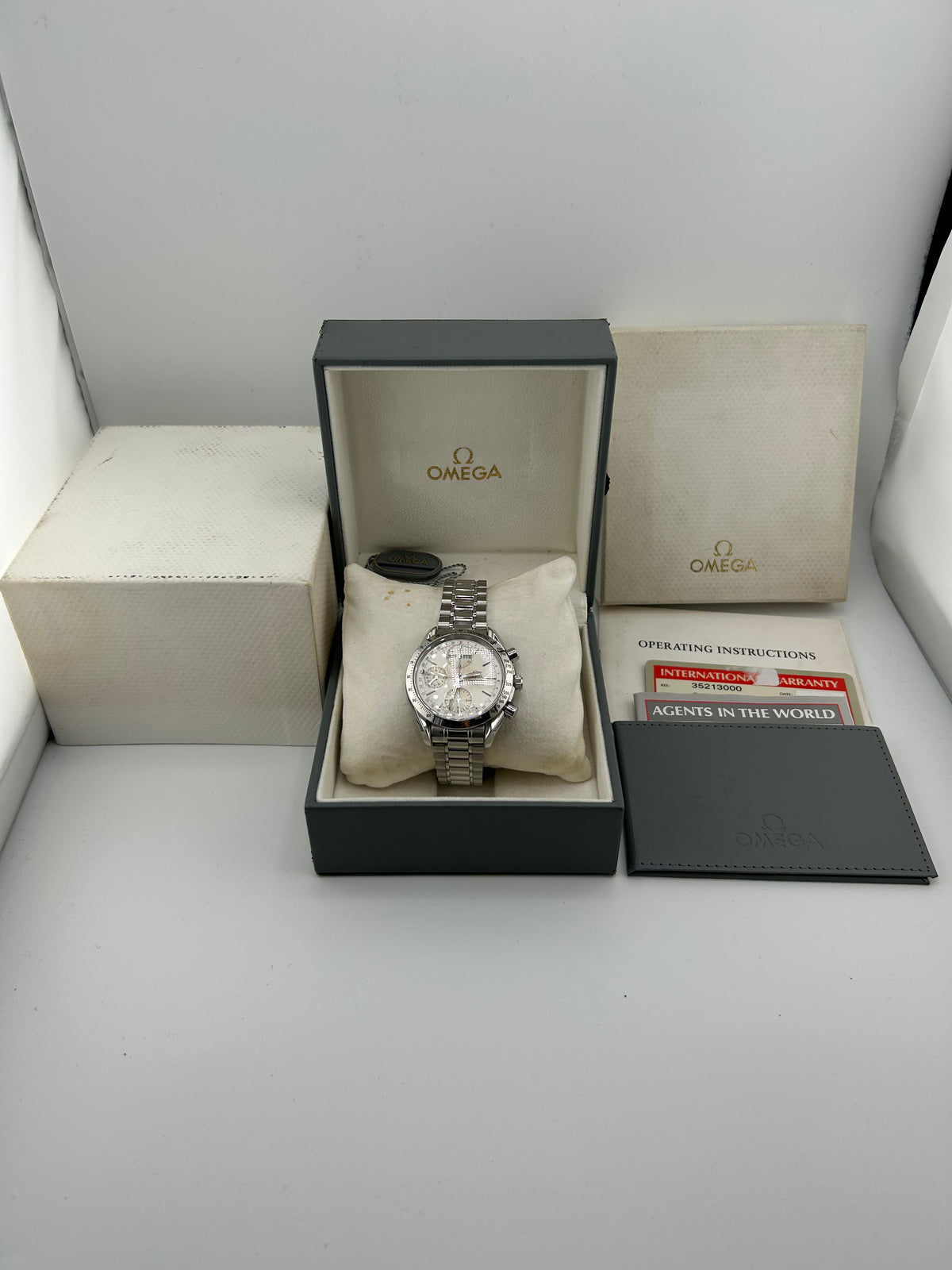 Omega Speedmaster Day Date Silver Dial on Stainless Steel Bracelet Ref. 3521.30.00 Complete — view 7