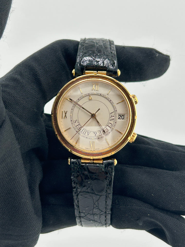 Van Cleef & Arpels Sports 1 Memento Alarm Ivory Dial on Black Leather Band Ref. 123.003