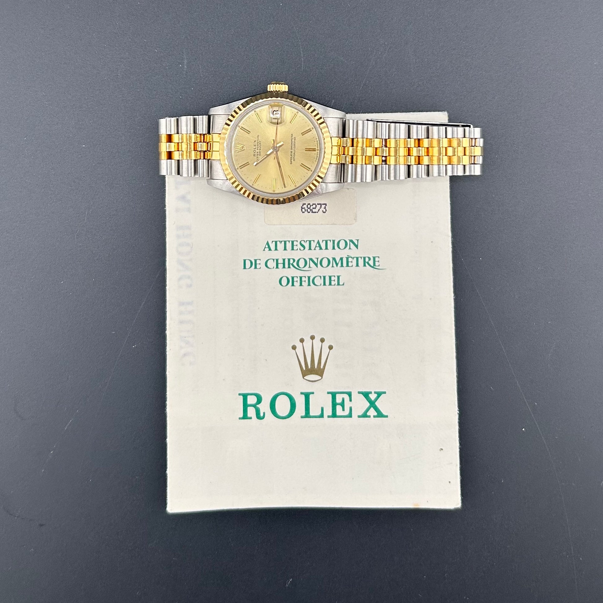 Rolex Datejust Champagne Stick Dial on D Link Jubilee Ref. 68273 Papers Open Date — view 7