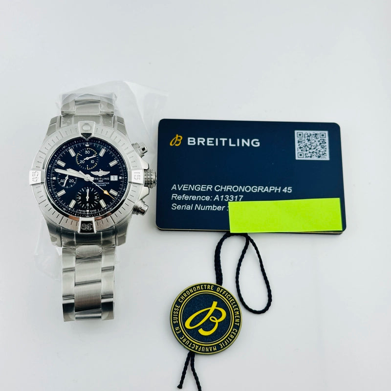 Breitling Avenger Chronograph Black Dial on Brushed Ref A13317 with Card 2024