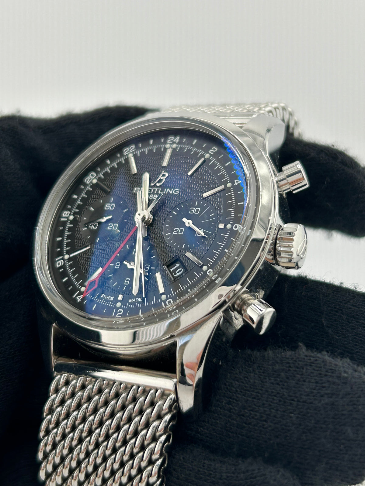 Breitling Transocean Black Dial on Stainless Steel Bracelet Ref. AB0451 — view 3