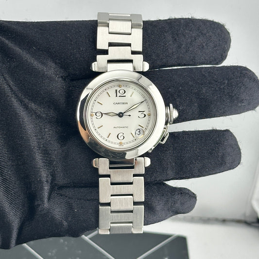 Cartier Pasha C White Arabic W Gold Markers Dial on Stainless Steel Bracelet Ref. 2324 — view 2