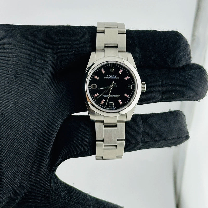 Rolex Oyster Perpetual Black / Pink Markers Dial on Oyster Ref 177200