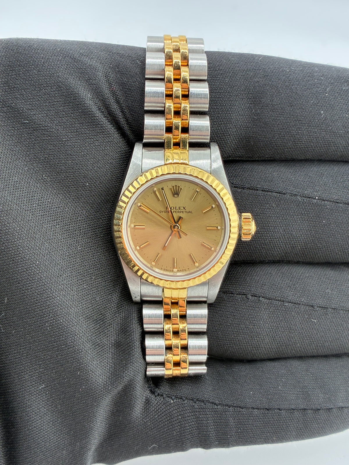 Rolex Oyster Perpetual Champagne Stick Dial on Jubilee Ref. 67193 1895 — view 3