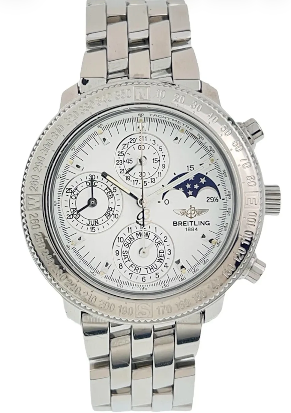 Breitling Astromat White Dial on Stainless Steel Bracelet Ref. A19405 Papers Open Date