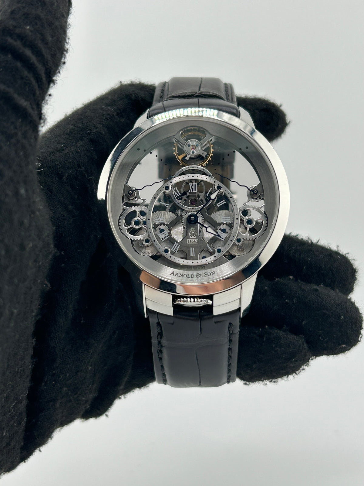 Arnold & Son Time Pyramid Skeleton Dial on Black Leather Strap Ref. 1TPAS.S01A.C124S Complete — view 2