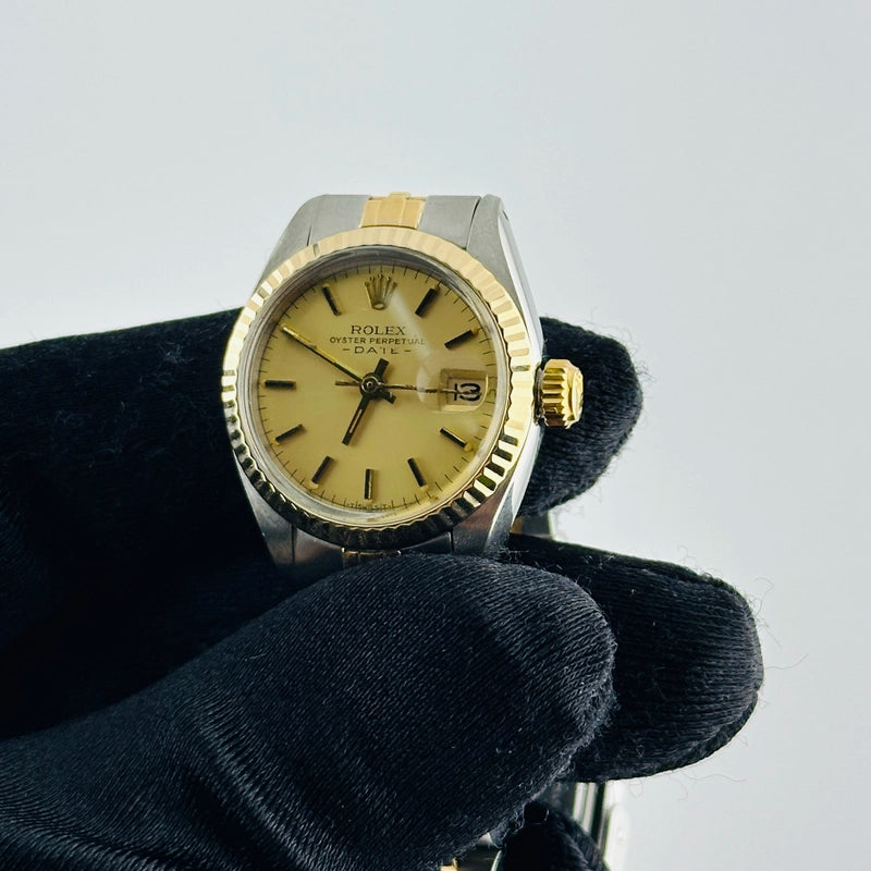 Rolex Oyster Perpetual Date Champagne Stick Dial on D Link Jubilee Ref 6917