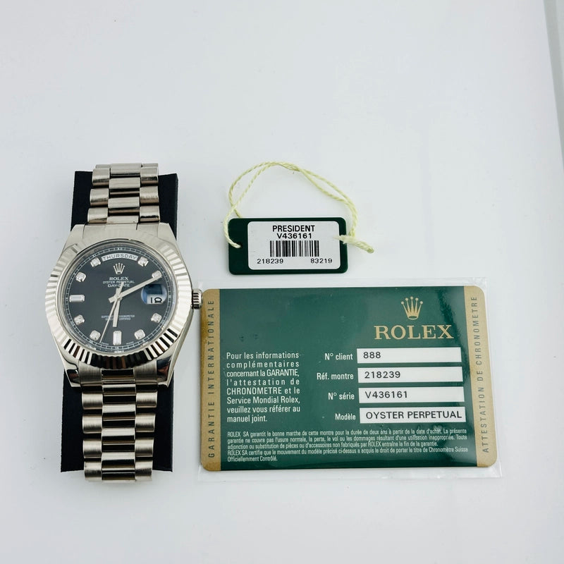 Rolex Day-Date Black Diamond Dial on President Ref 218239 with Card Old Green 2010