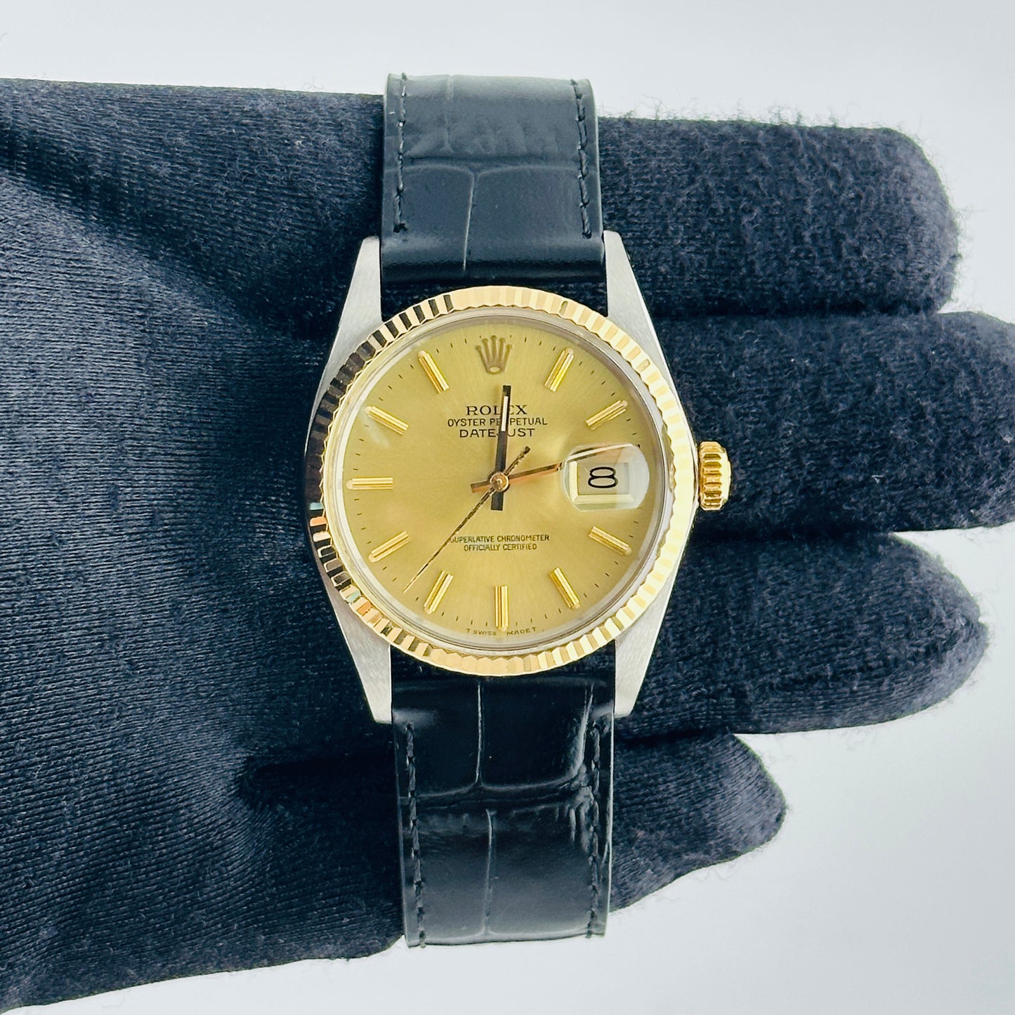 Rolex Datejust Champagne Stick Dial on Generic Leather Band Ref. 16013 1986 — view 2