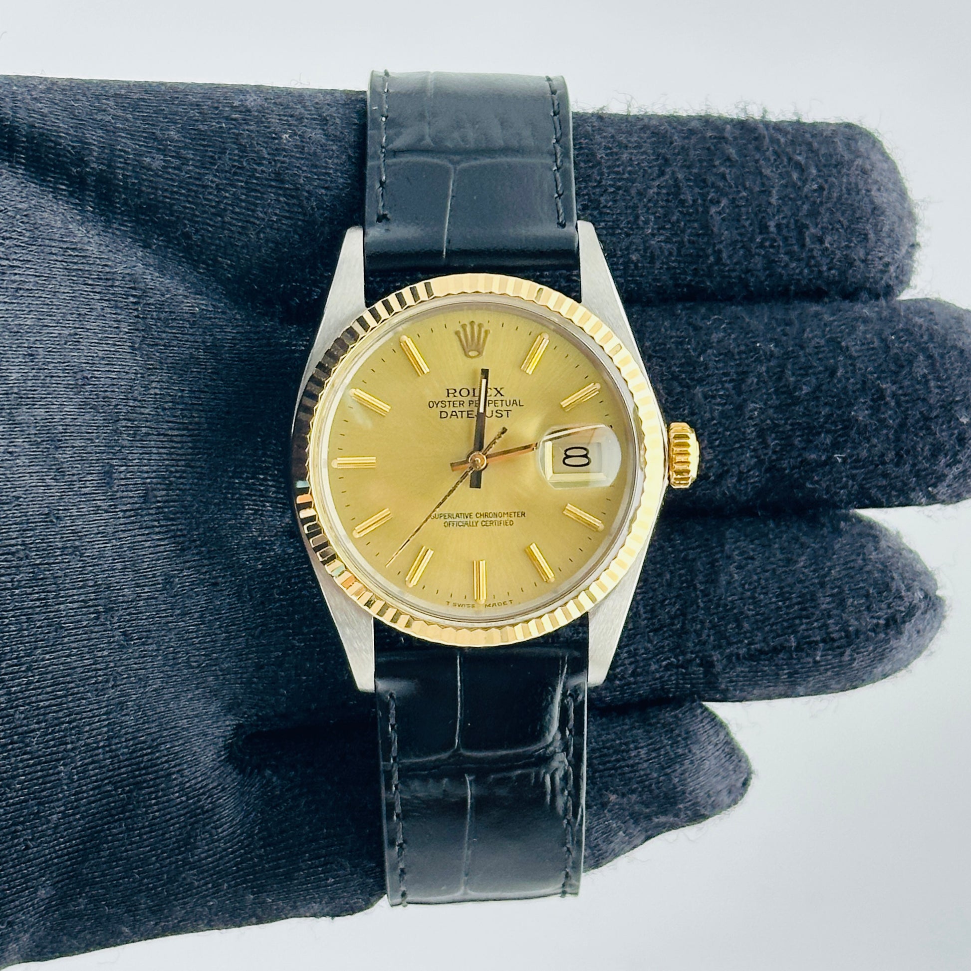 Rolex Datejust Champagne Stick Dial on Generic Leather Band Ref. 16013 1986 — view 2
