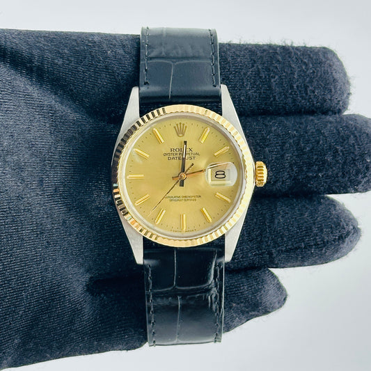 Rolex Datejust Champagne Stick Dial on Generic Leather Band Ref. 16013 1986 — view 2