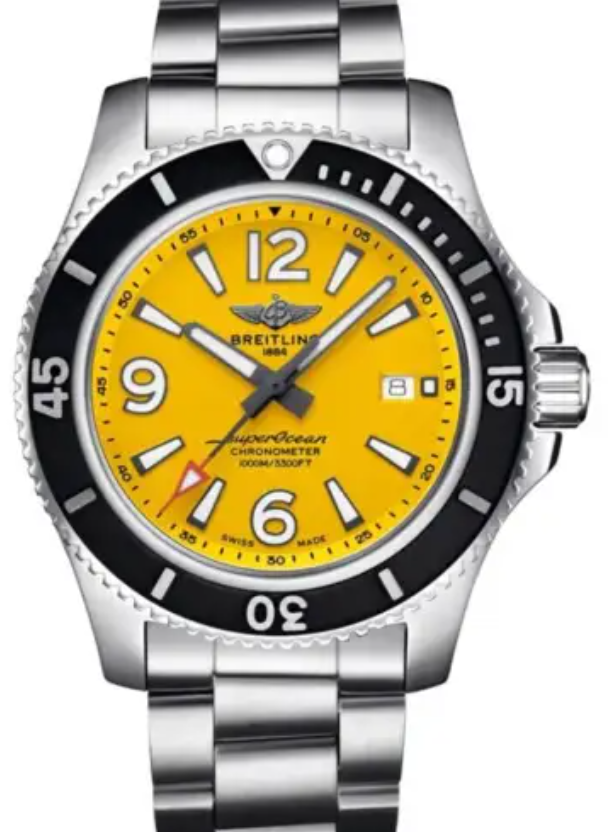 Breitling Superocean Yellow Dial on Stainless Steel Bracelet Ref. A17367 Card