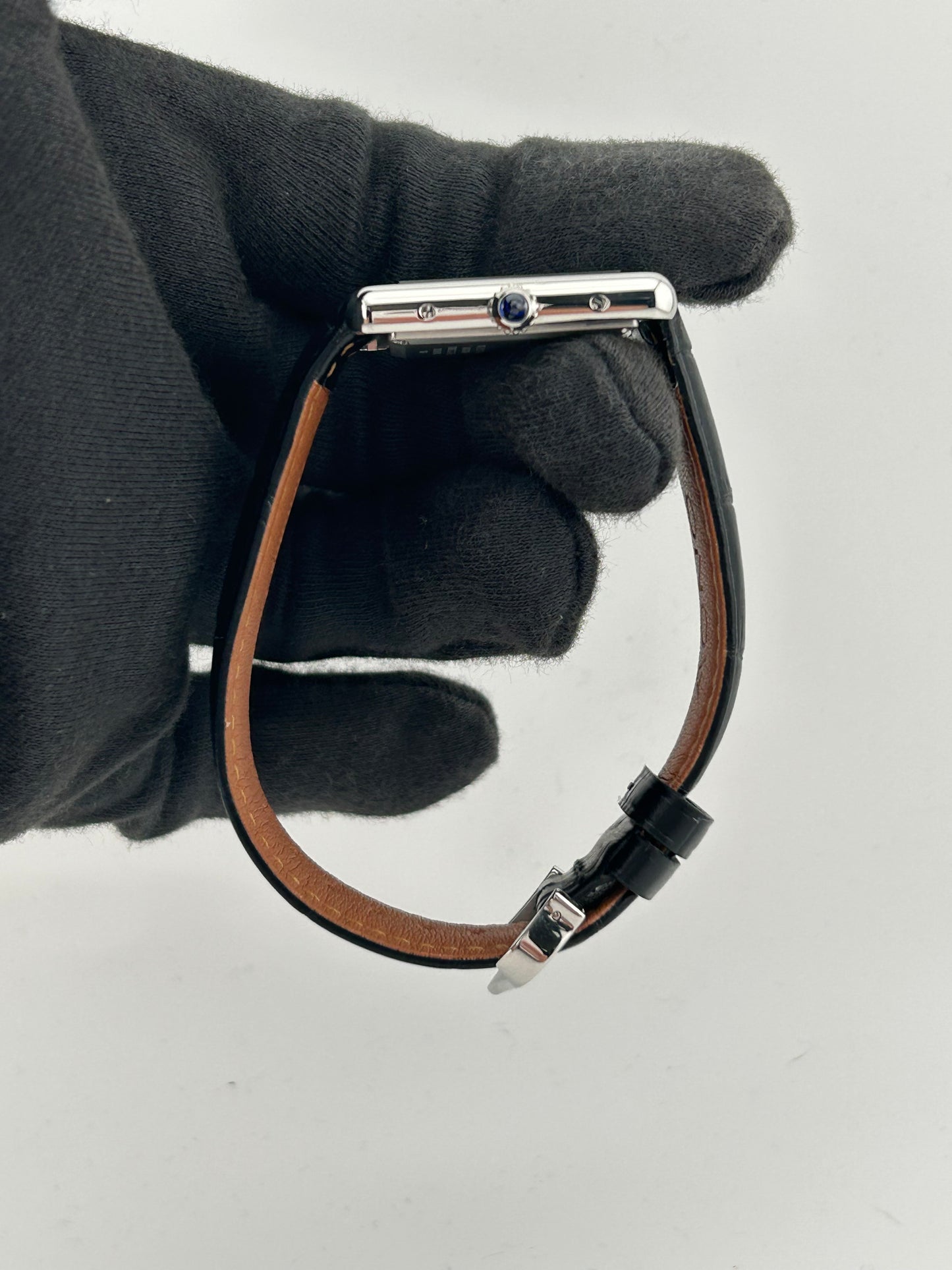 Cartier Tank Must Silver Roman Numerals Dial on Generic Black Leather Band Ref. WSTA0059 Card 2022 — view 6