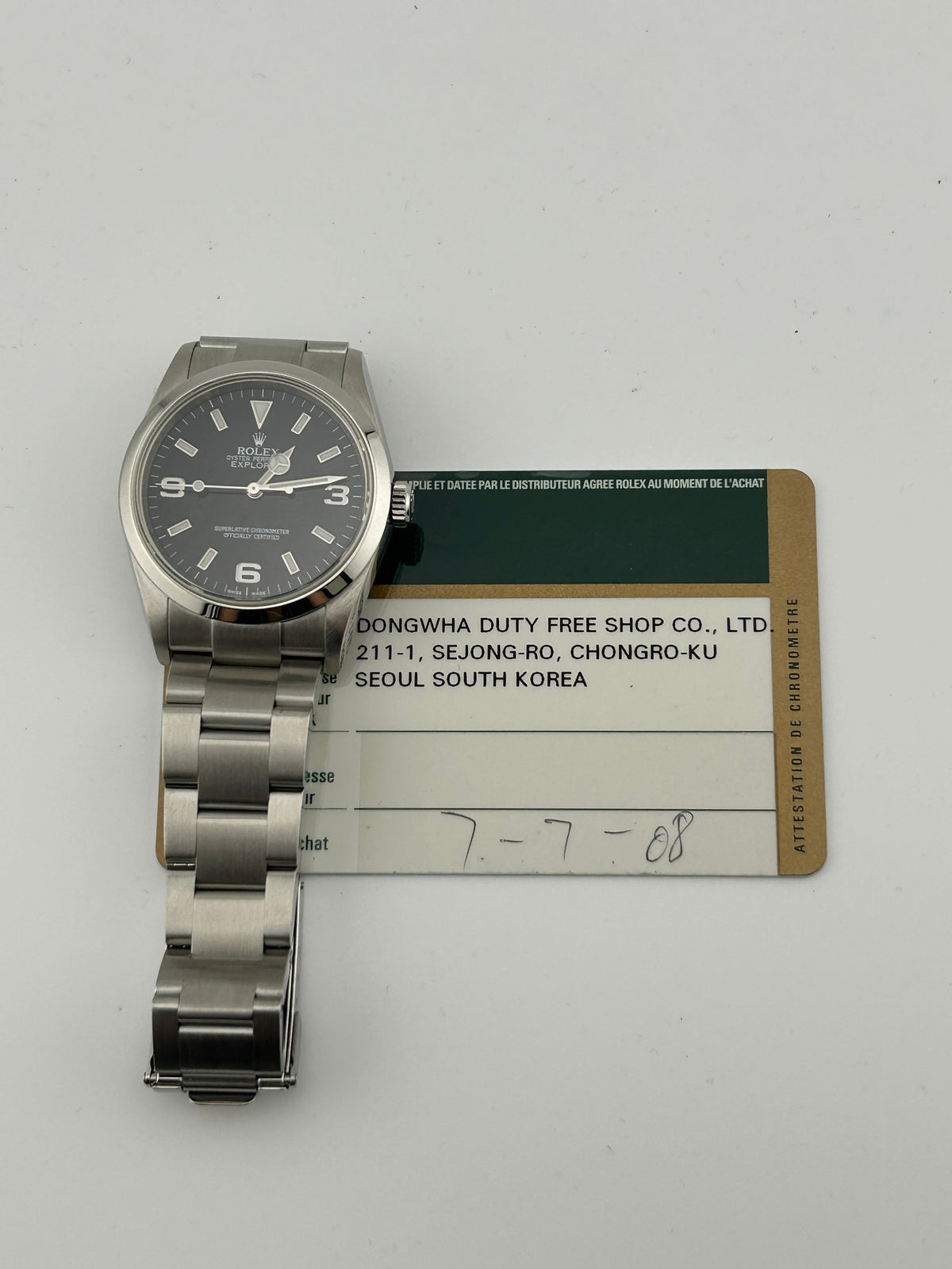 Rolex Explorer I Black Dial on Oyster Steel Bracelet Ref. 114270 Card 2008 — view 8