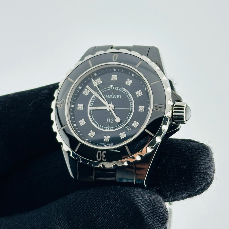 Chanel J12 Black With Factory Diamonds Dial on Ceramic Bracelet Ref H1625