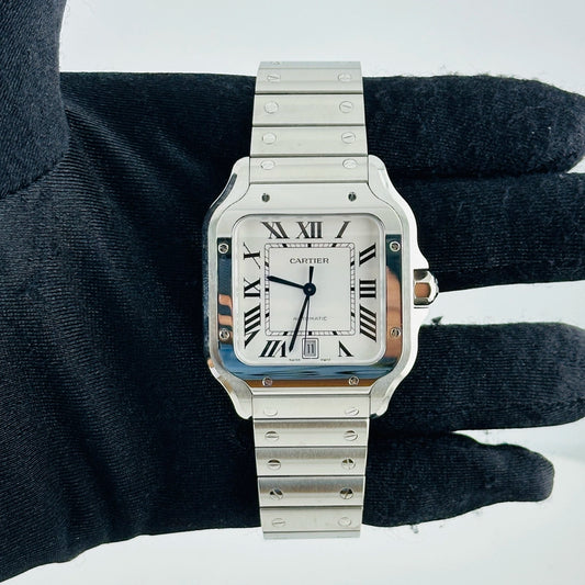 Cartier Santos Silver Roman Dial on Stainless Steel Bracelet Ref 4072/WSSA0018 with Card 2025
