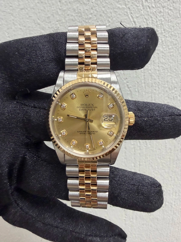Rolex Datejust Champagne Diamond Dial on Jubilee Ref 16233
