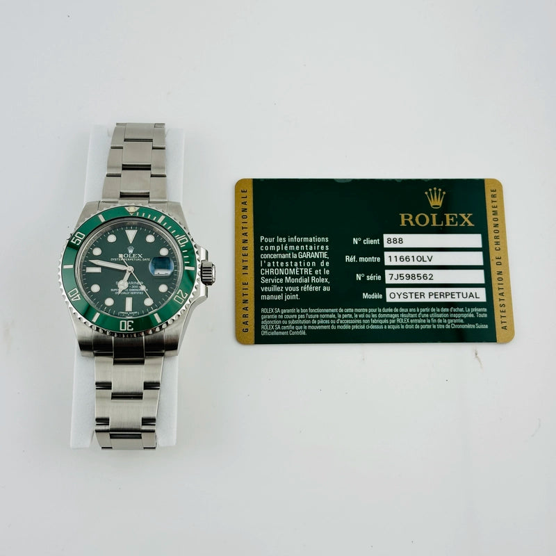 Rolex Submariner Hulk Green Dial on Oyster Ref 116610LV with Card Old Green 2014