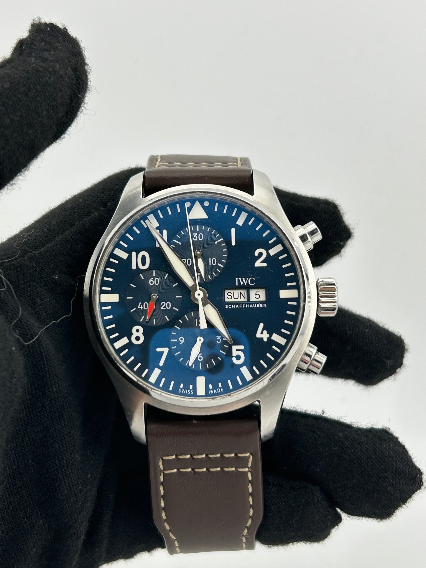 Iwc Pilot's Chronograph Deep Blue Dial on Brown Leather Strap Ref. IW377714 — view 2
