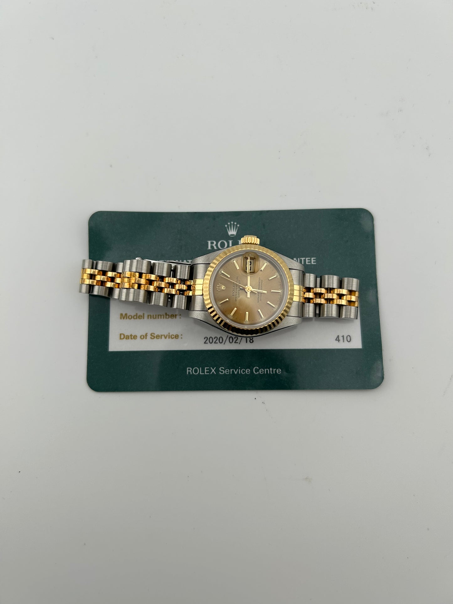 Rolex Datejust Lady Champagne Stick Dial on 2 Tone Jubilee D Link Bracelet Ref. 69173 Card 2020 — view 7