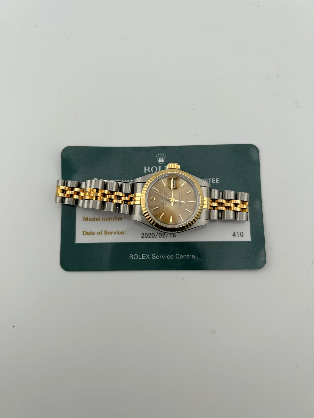 Rolex Datejust Lady Champagne Stick Dial on 2 Tone Jubilee D Link Bracelet Ref. 69173 Card 2020 — view 7