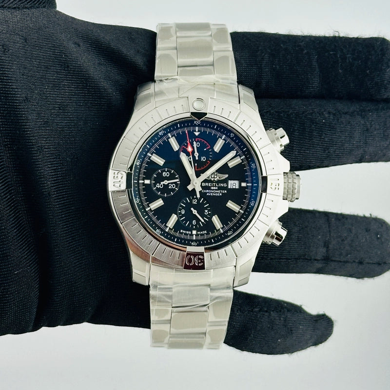 Breitling Super Avenger Chronograph B&P Black Dial on Bracelet Ref A13375101B1A1 with Card 2023