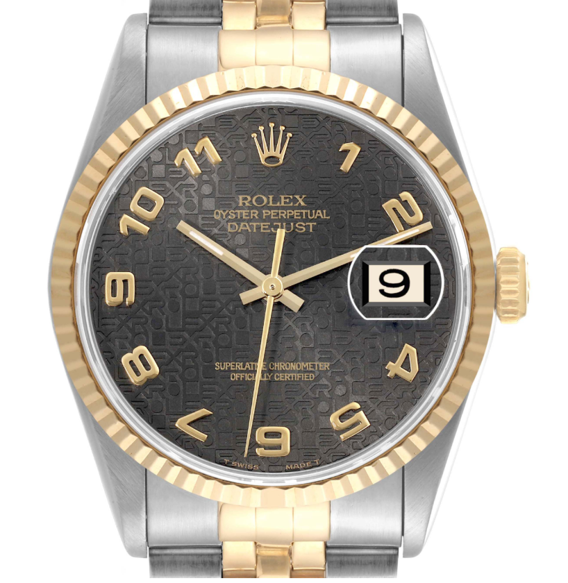 Rolex Datejust Black Anniversary Dial Dial on 2 Tone Jubilee D Link Ref. 16233 Papers 1995