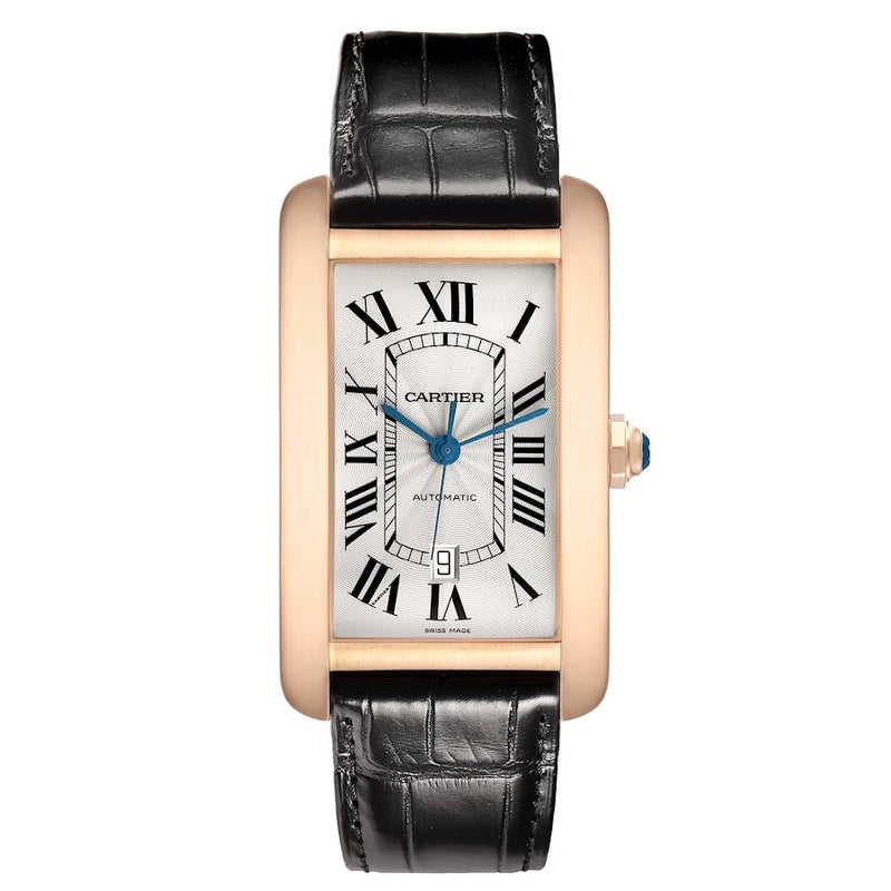 Cartier Tank Americaine XL Silver Roman Dial on Leather Ref 2927/W2609856