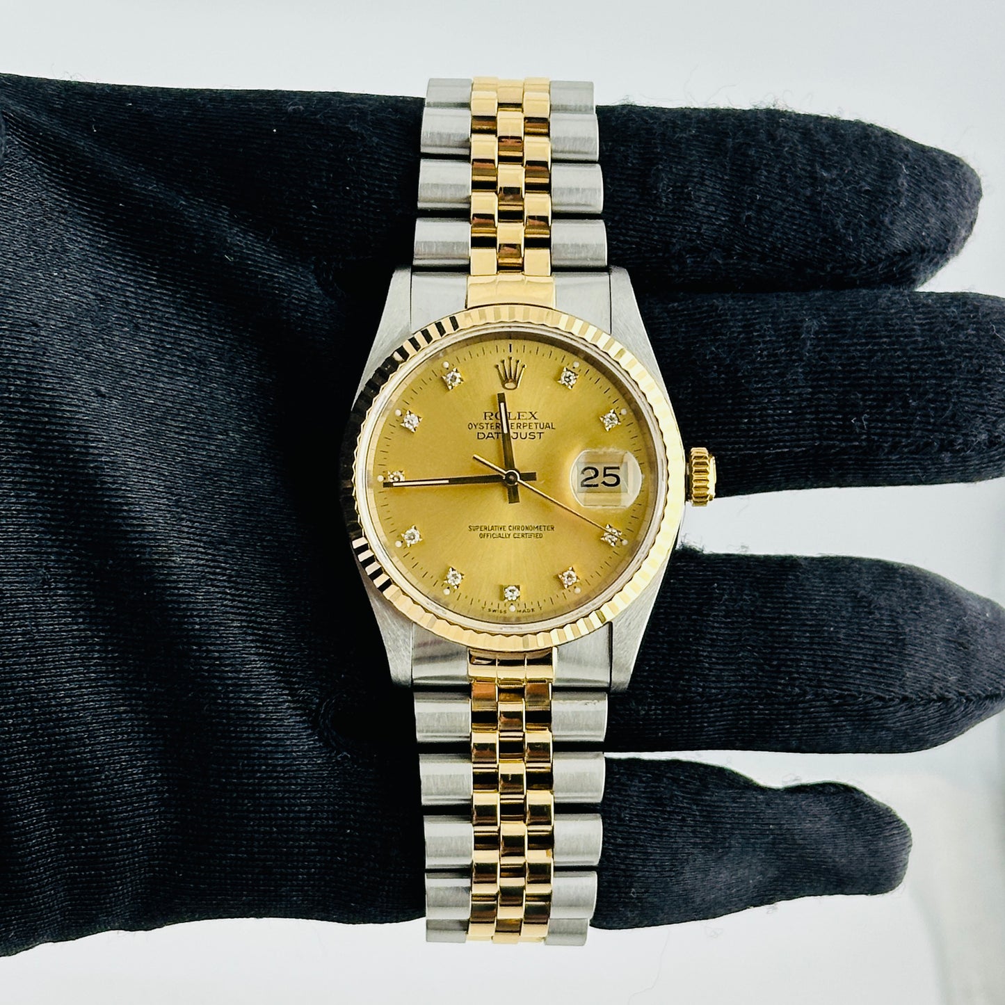 Rolex Datejust Champagne Diamond Dial on D Link Jubilee Ref. 16233 Papers 1993 — view 2
