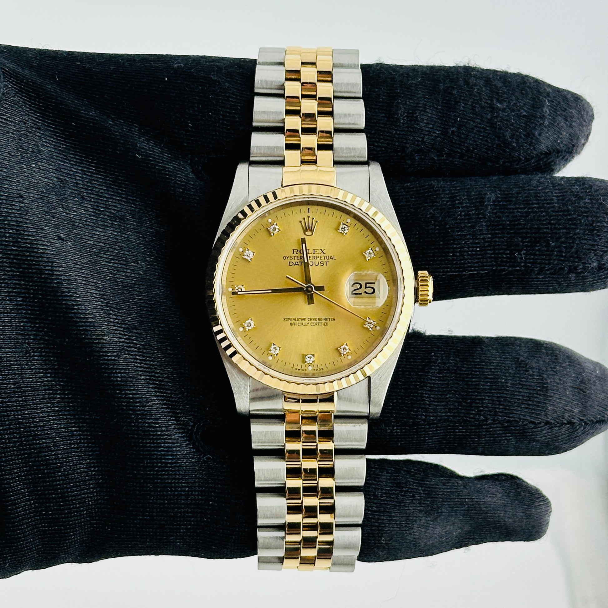 Rolex Datejust Champagne Diamond Dial on D Link Jubilee Ref. 16233 Papers 1993 — view 2