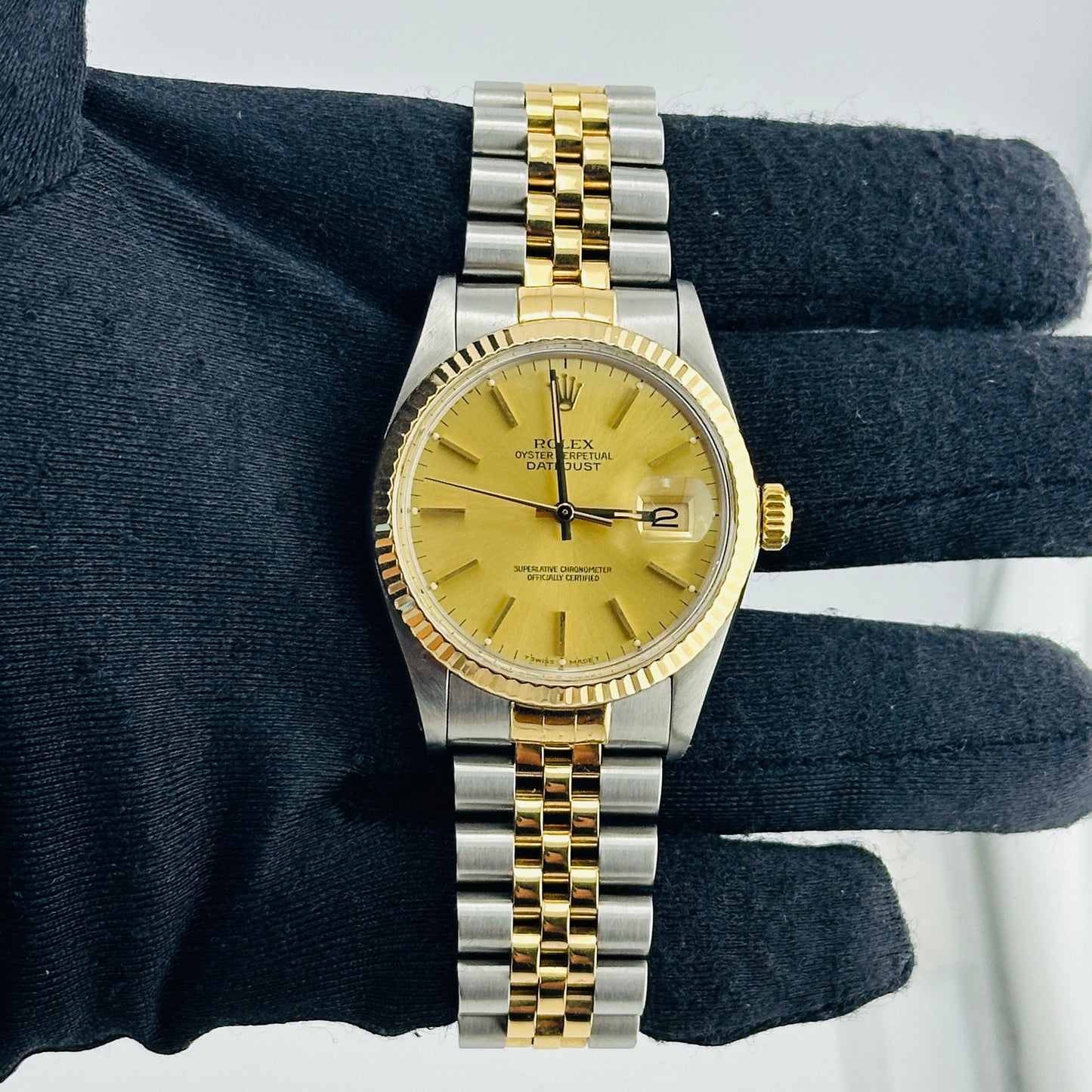 Rolex Datejust Champagne Stick Dial on D Link Jubilee Bracelet Ref. 16013 1986 — view 2