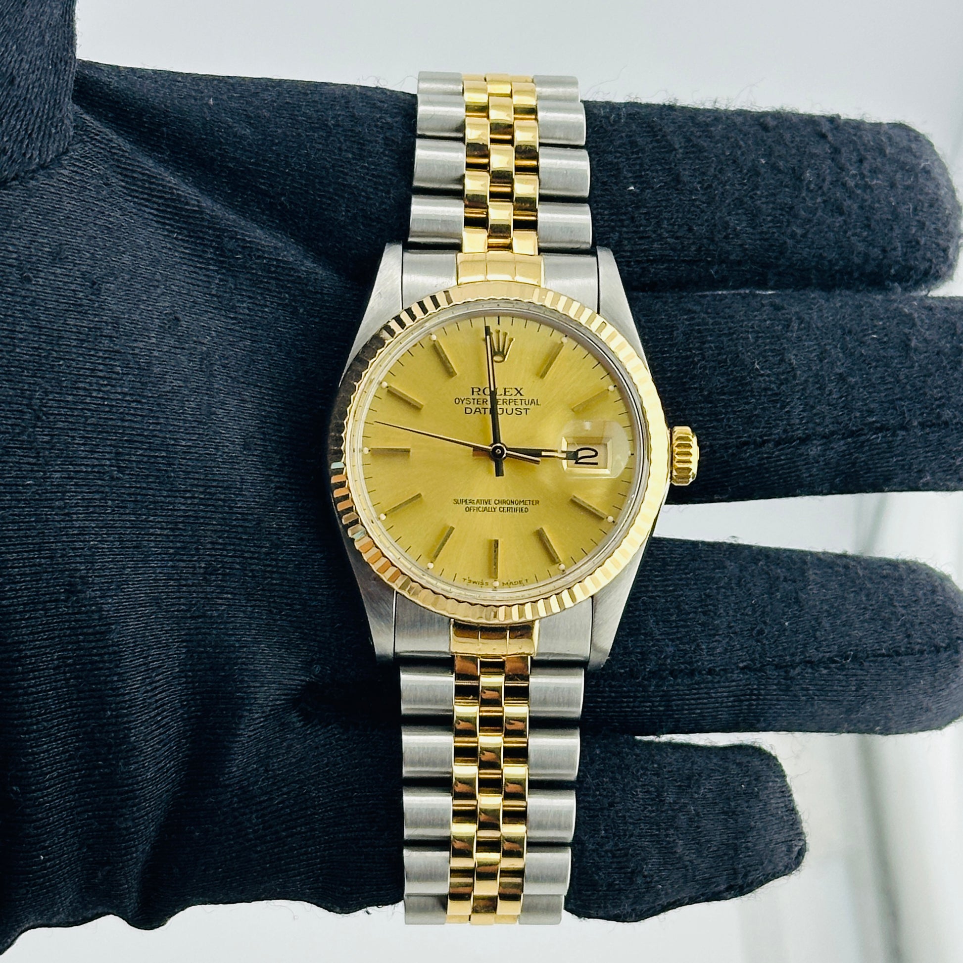 Rolex Datejust Champagne Stick Dial on D Link Jubilee Bracelet Ref. 16013 1986 — view 2