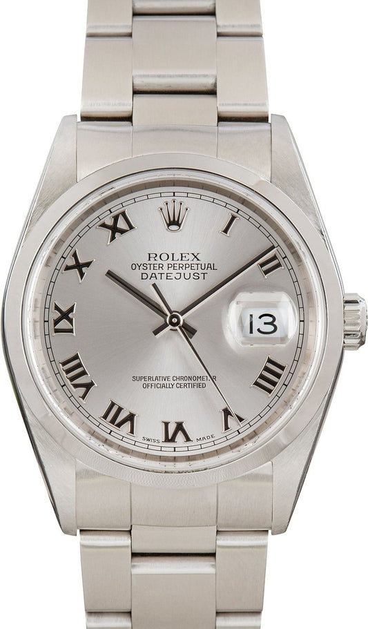 Rolex Datejust 36 Silver Roman Dial on Jubilee Ref. 16200 Papers 2001