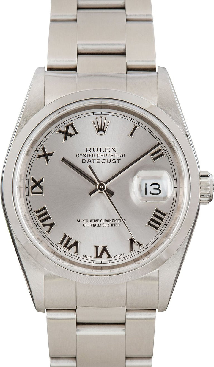 Rolex Datejust 36 Silver Roman Dial on Jubilee Ref. 16200 Papers 2001